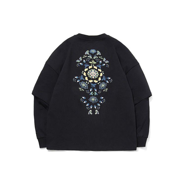 Li Ning Pattern Logo Printed Casual Crew Neck Sweatshirt Men Sweatshirt Black AWDQ877-4