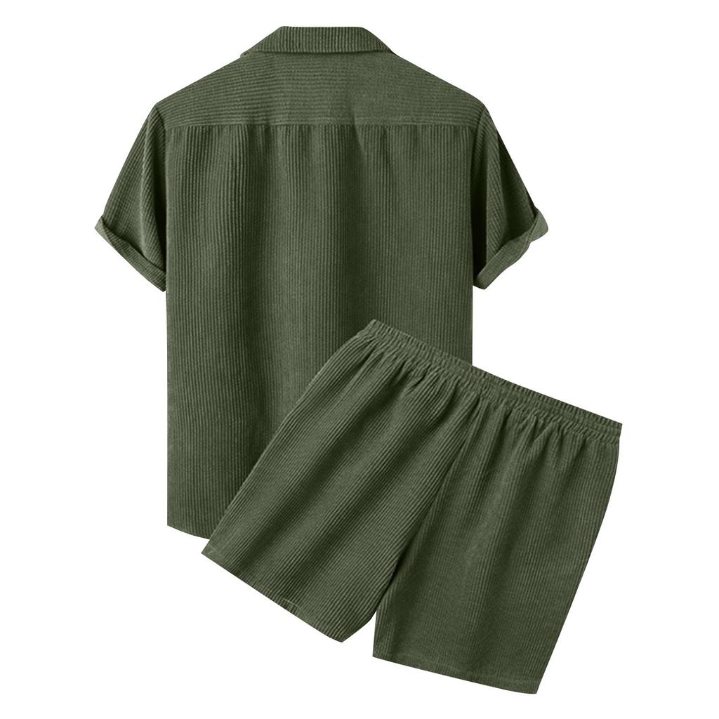 Men's Summer Color Corduroy Men's Shirt Short-sleeved Shorts Casual Sports Suit