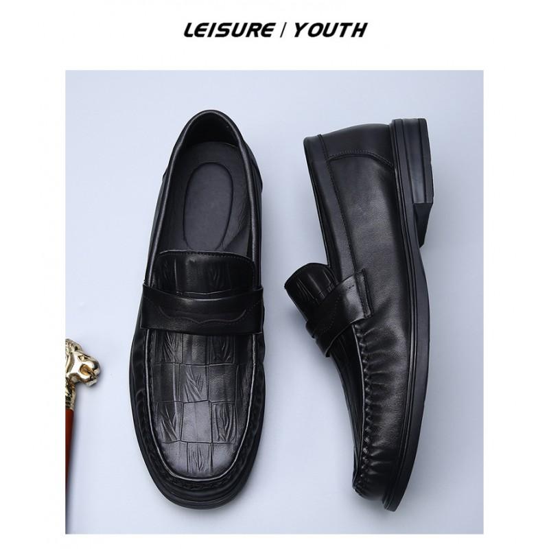 Mens Genuine Leather Loafer Slip-On Shoes Round Toe Comfortable Business Casual Dress Shoe