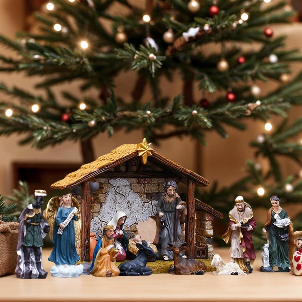 Nativity Set 12 Pieces Holiday Jesus Birth Resin Nativity Scene Manger Statue Ornament For Table Fireplace Catholic Families