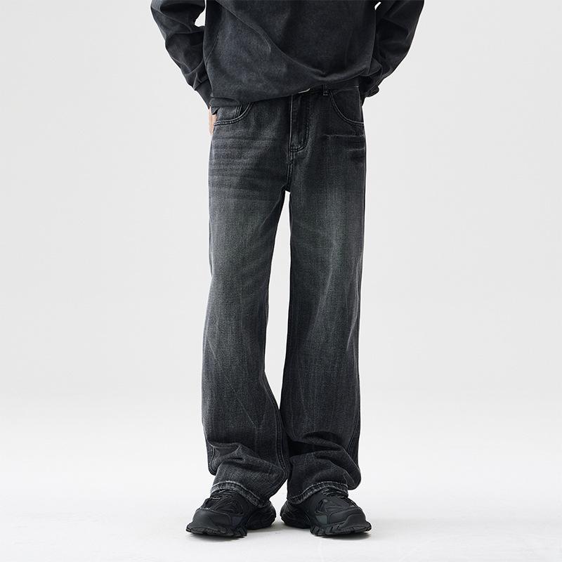 Retro Loose Straight Jeans for Men's Autumn New Large-size Japanese Washing Wide-leg Pants