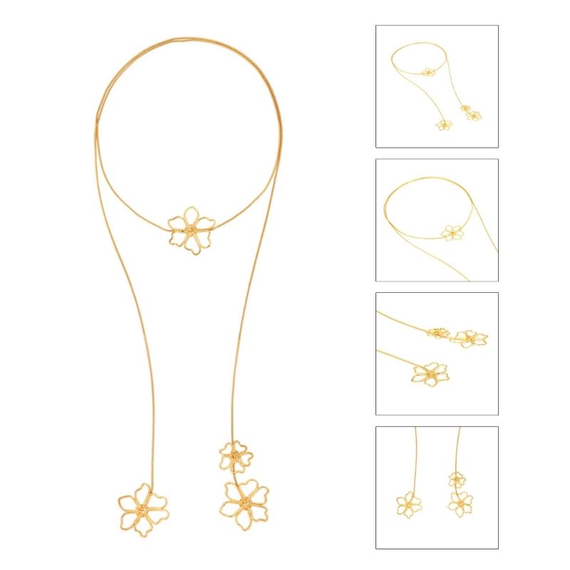 Vintage Lange Metallkette Blumenanhänger Halskette Mode Luxus Stil Überlappende Blume Kragen Halskette für Frauen