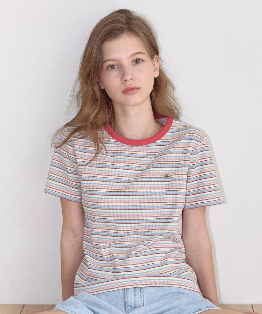 NONLOCAL Multi-Stripe Ribbed T-Shirt - Pink Multi