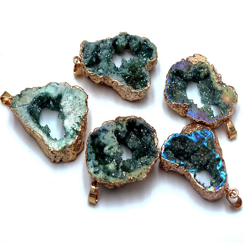 Irregular Agate Natural Stone Druzy Pendant Necklace for Women DIY Crystal Quartz Pendant Necklace Gmstone Jewelry