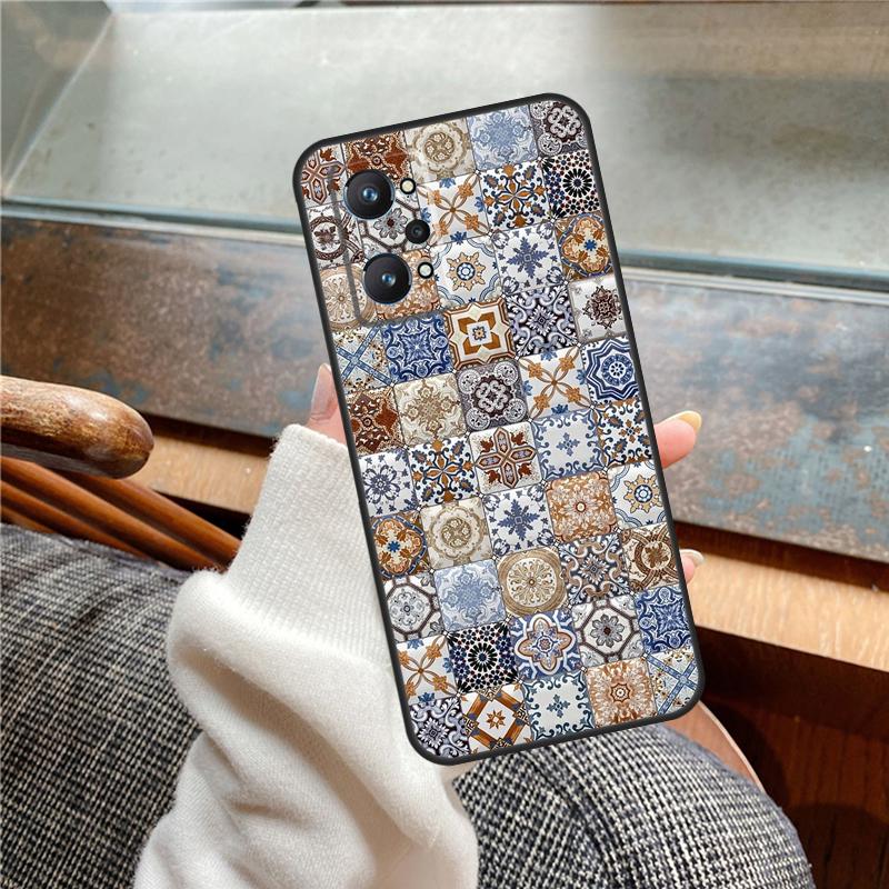 Boho Tile Mosaic Aesthetic Case For Realme 11 12 13 14 Pro Plus C53 C55 C51 C25 C63 C61 C65 C67 C71 C75 GT6 GT7 15 Pro