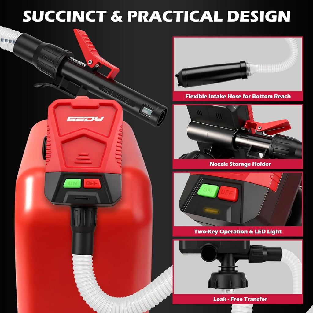 Automatic Fuel Transfer Pump With Auto-Stop Sensor(3.2 GPM), Battery Operated Gas Can Pump With 3 Can Adapters, Extra Long Hose, Portable Fuel Pump