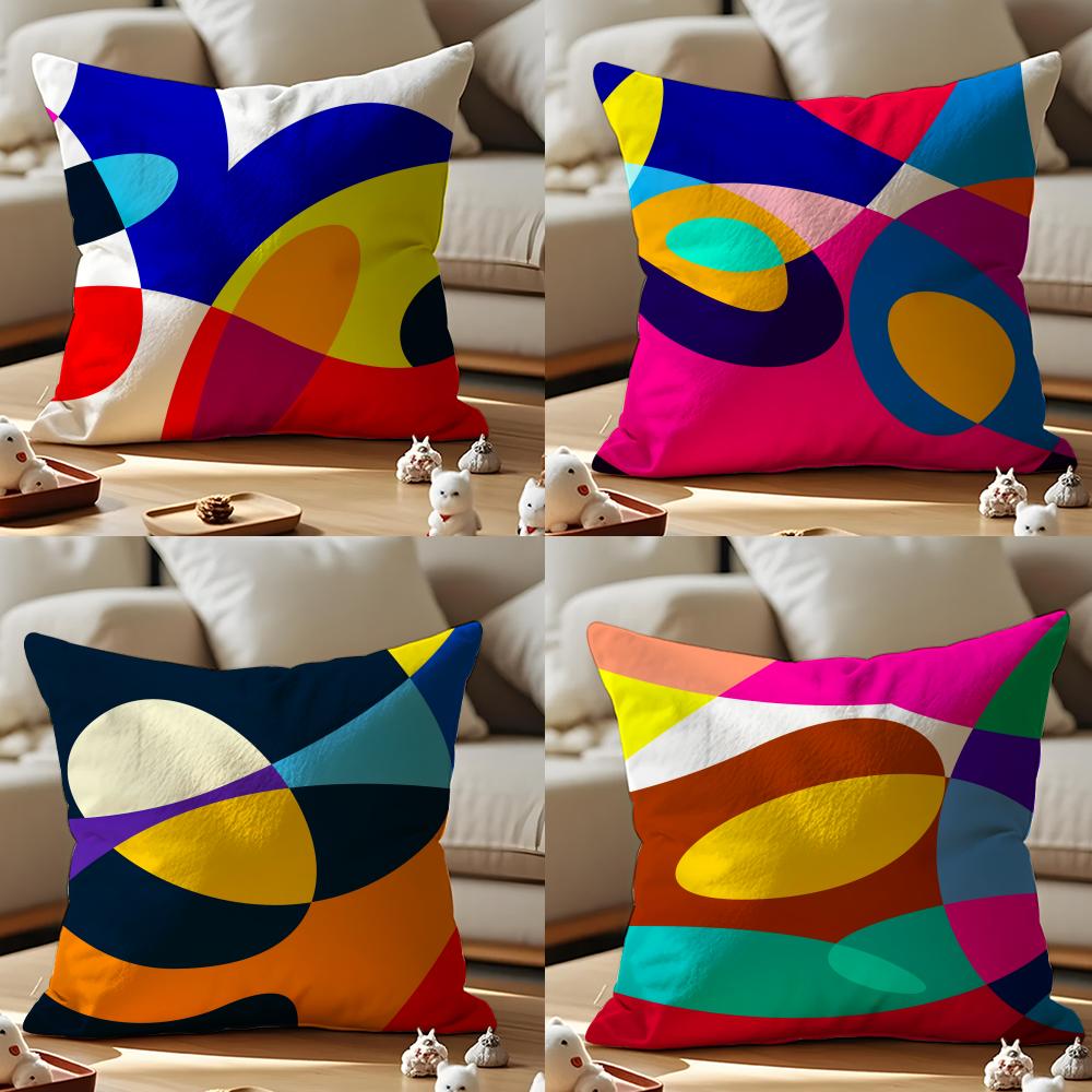 Abstract Curve Contrasting Colors Cushion Cover Anti-dustmite Pillowcase Invisible Zipper Silky Short Plush Sofa Cushion Cover