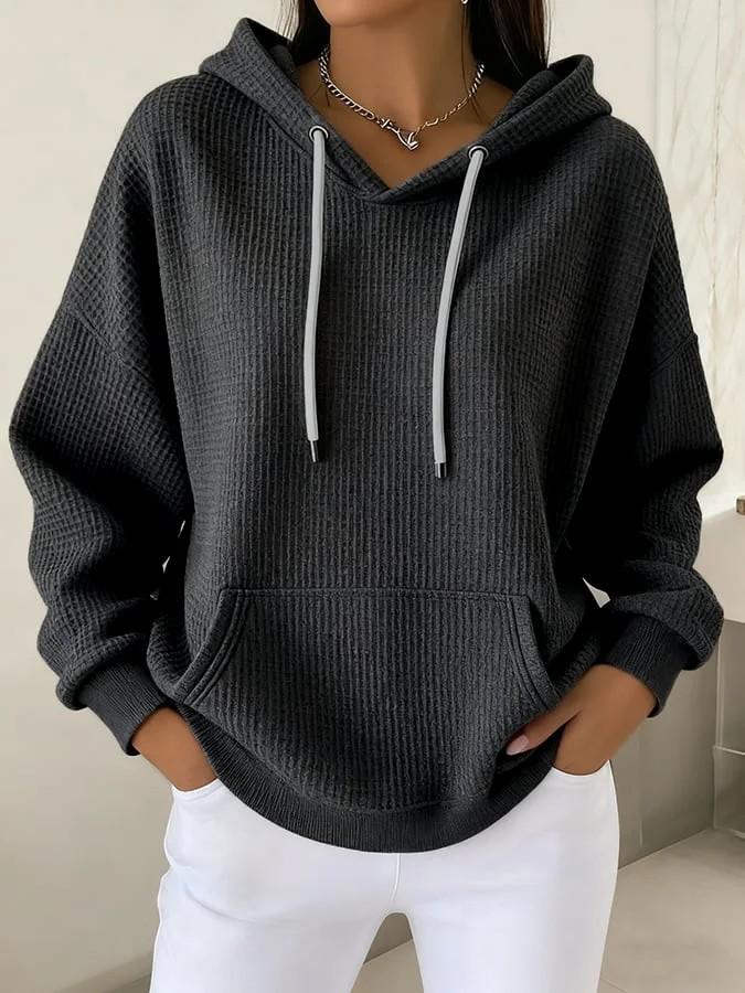 2025 Autumn/Winter Solid Color Trendy Casual Long Sleeve Drawstring Hoodie