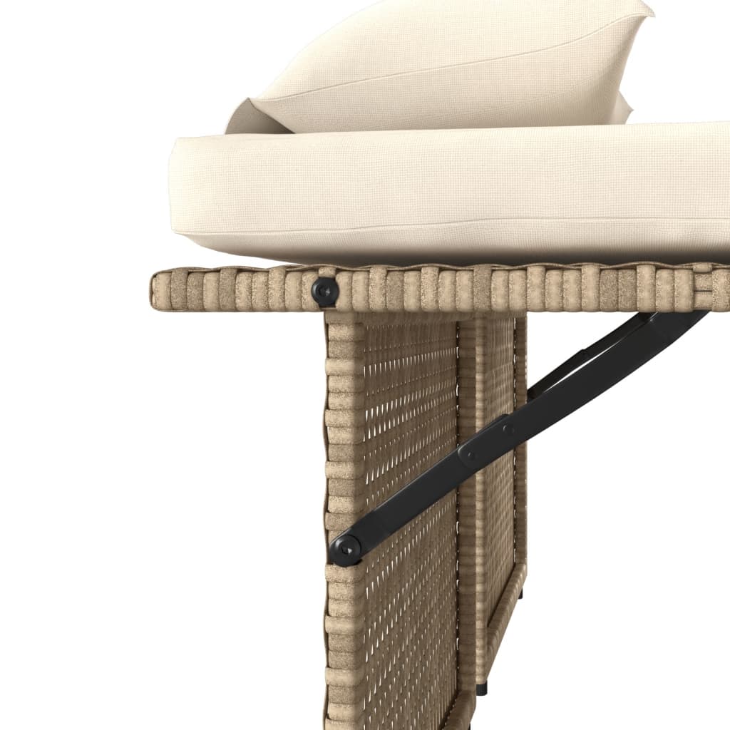 Adjustable Garden Bench with Cushions Beige Poly Rattan