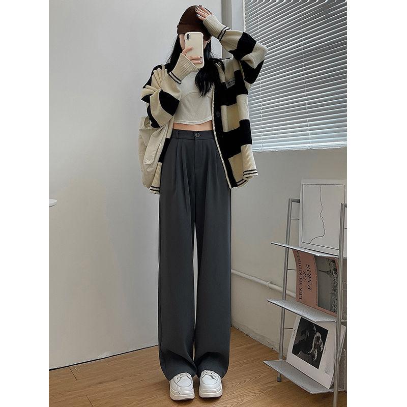 High-End Feel Grey Suit Pants with Slimming Effect for Women Spring Summer Casual Petite Height Slim Skinny Wide Leg Pants