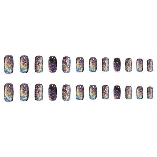 1 sett Kvinner Jenter Press-on Nails Cat Eye Effect Glanset Gel Fake Nails Full Cover Korte falske negler Akryl Nail Tips med lim DIY Nail Art Kit
