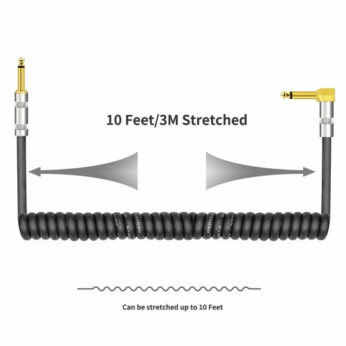 Curly Musical Instrument Audio Guitar Cable Cord 1/4 Inch Straight To Right Angle Gold Plated TS Plug PU Jacket for Electric Guitar Bass Mixer Amplifi