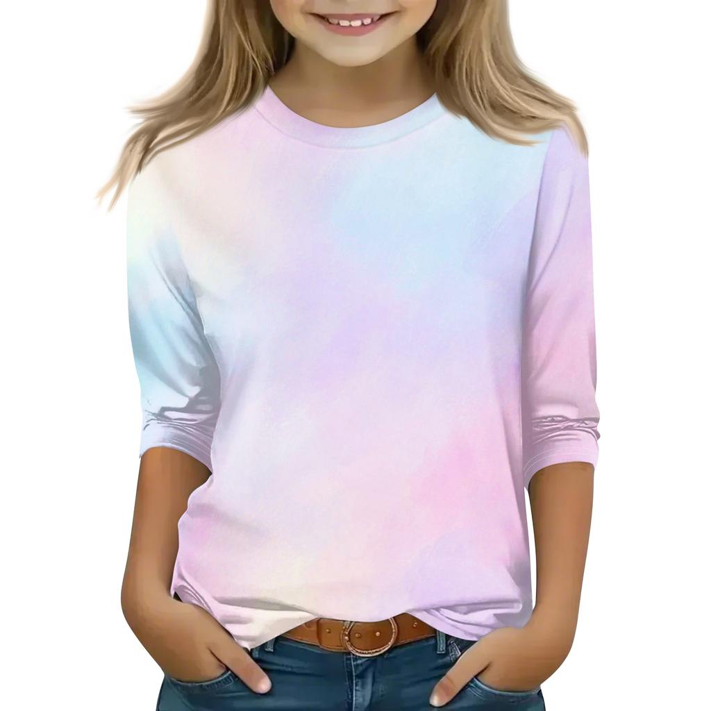 Kid's Round Neck Cute Flower Day Print Lightweight Spring/Summer Top