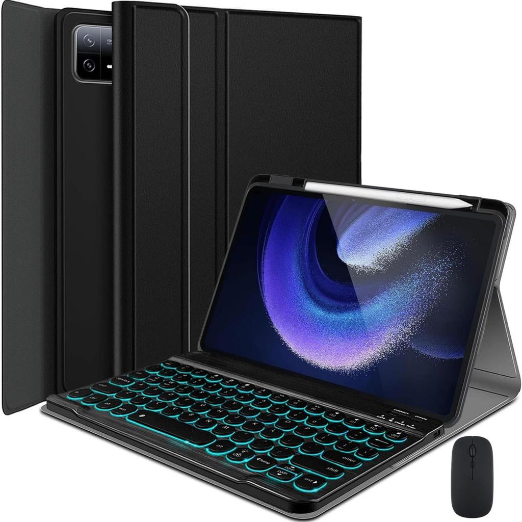 Xiaomi 7 Tablet Case with Keyboard & Pen Slot, Redmi Pad 2, Poco Pad X1, 7-Color Backlight
