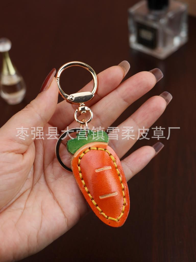 First Layer Cowhide Small Apple Keychain Pendant Locomotive Car Key Chain Accessories Bag Pendant Cute Little Gift