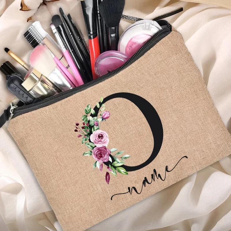 Personalized Linen Makeup Bag Able Women's Travel Shopping Beauty Portable Single Party Decoration Gift