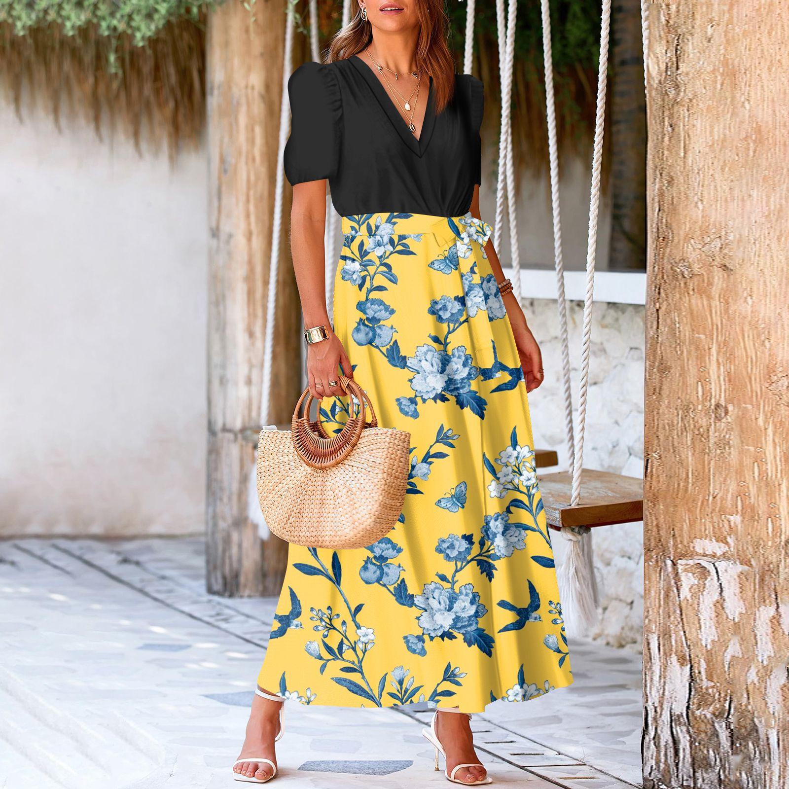 

Женское летнее платье свободного покроя для пляжного отдыха, повседневное платье-жилет с глубоким V-образным вырезом, элегантное платье-рубашка XL жёлтый