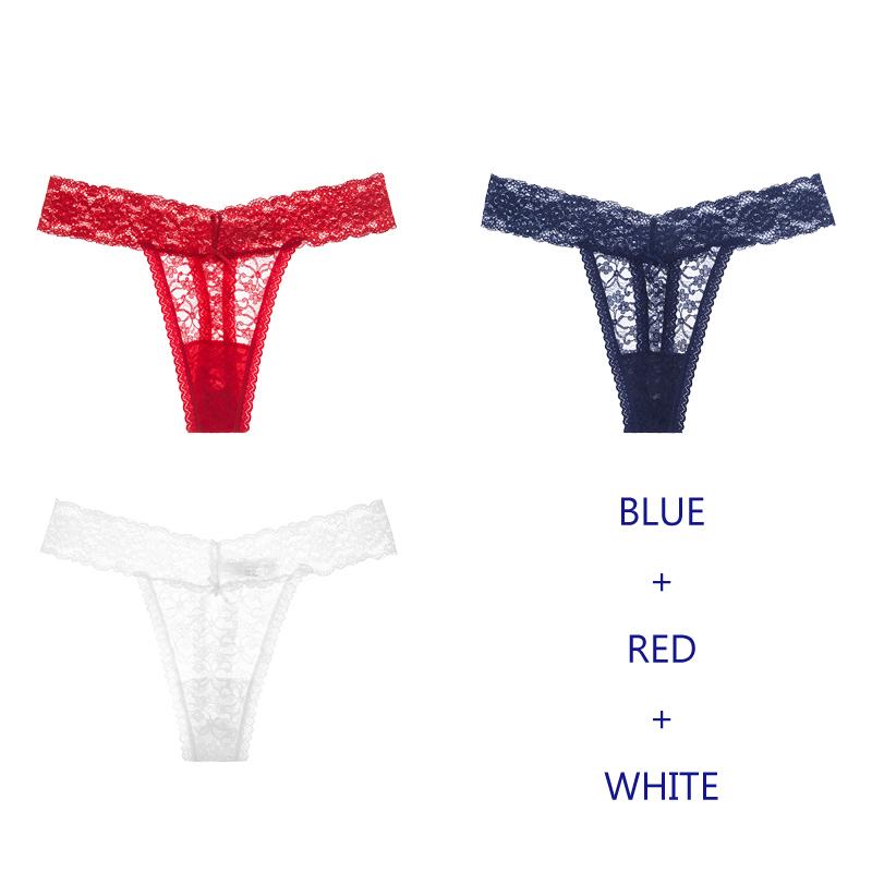 TERMEZY 3Pcs/Lot Women Lingerie G String Lace Underwear Femal Sexy T-back Thong Sheer Panties Japan Style Transparent Knickers