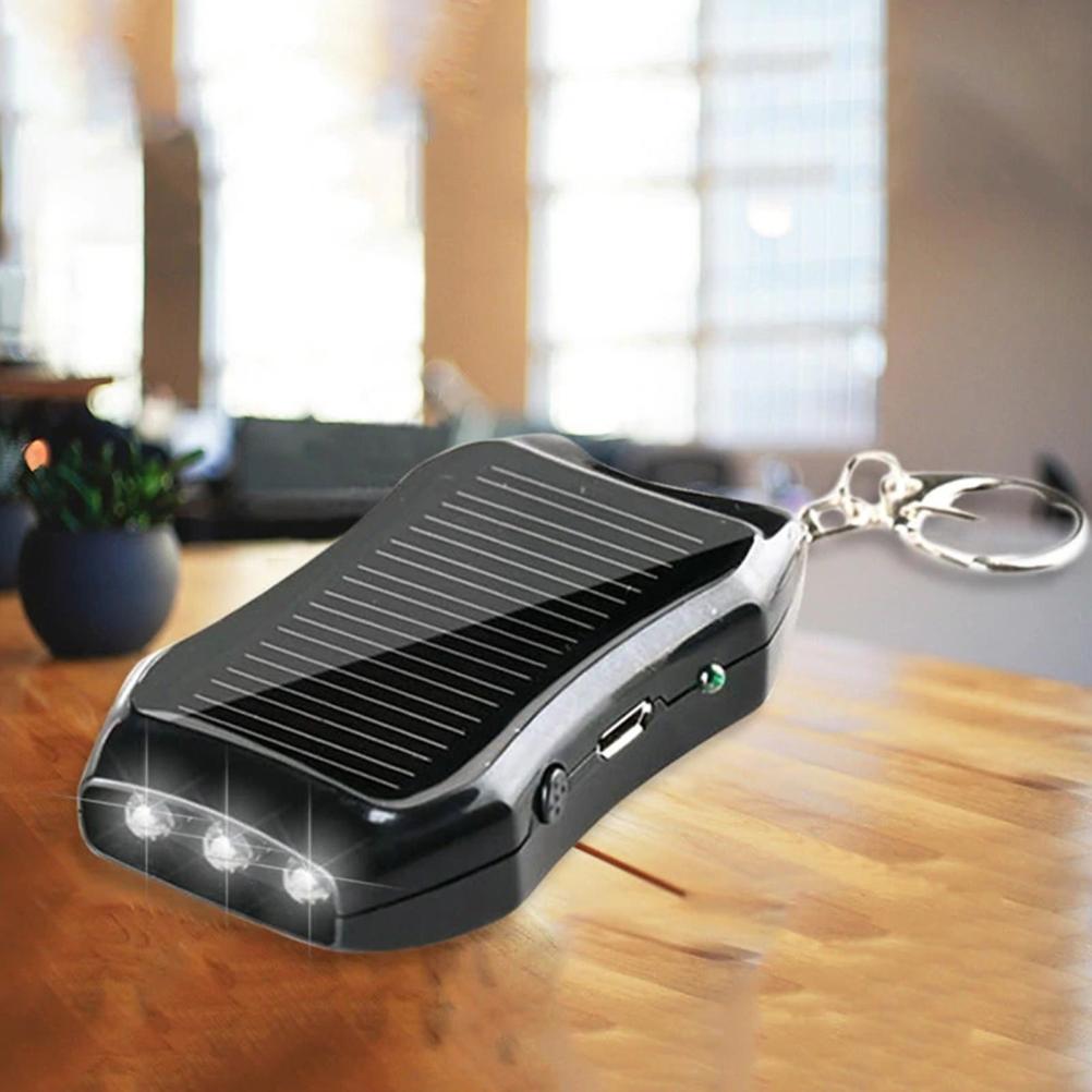 Solar Portable Charger Keychain Mini Power Bank LED Flashlight Outdoor USB Battery Pack Emergency