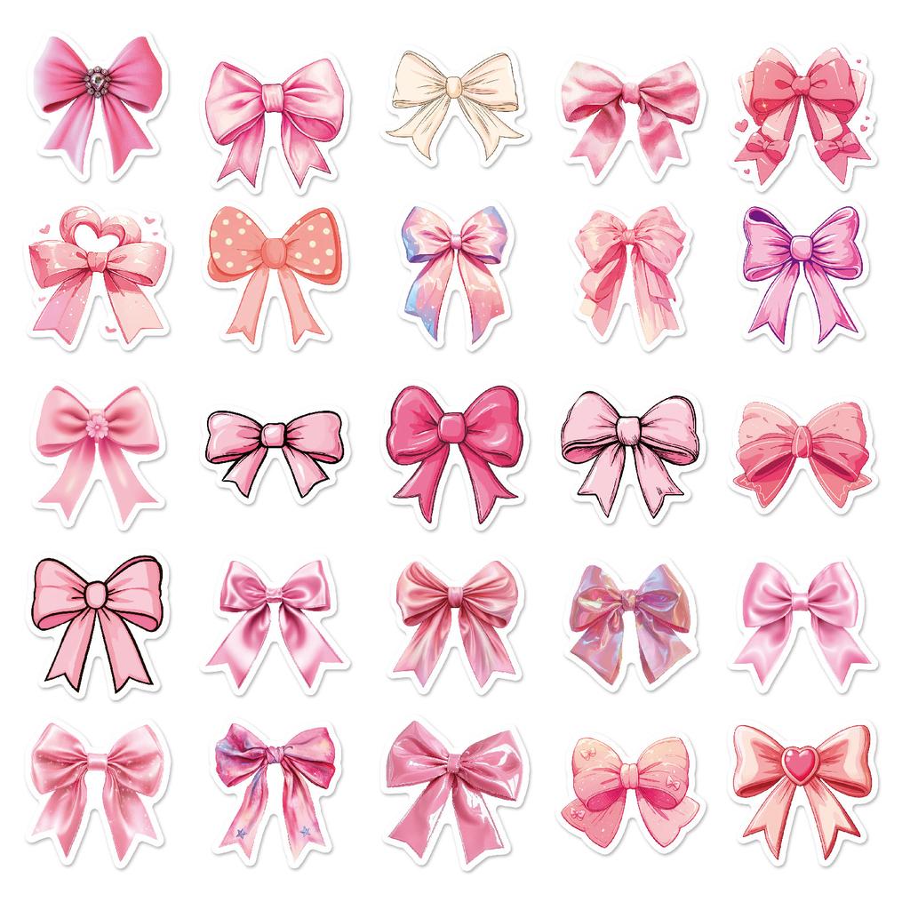 50PCS Barbie Pink Bow Graffiti Stickers, Girlish Heart High-Value Decor Decals for Phone, Luggage & Journal