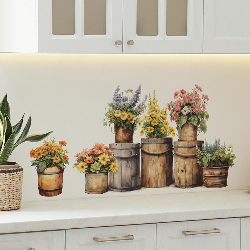 Kreativ Färsk Blomkruka Väggdekal för Sovrum Vardagsrum Entré Heminredning Självhäftande