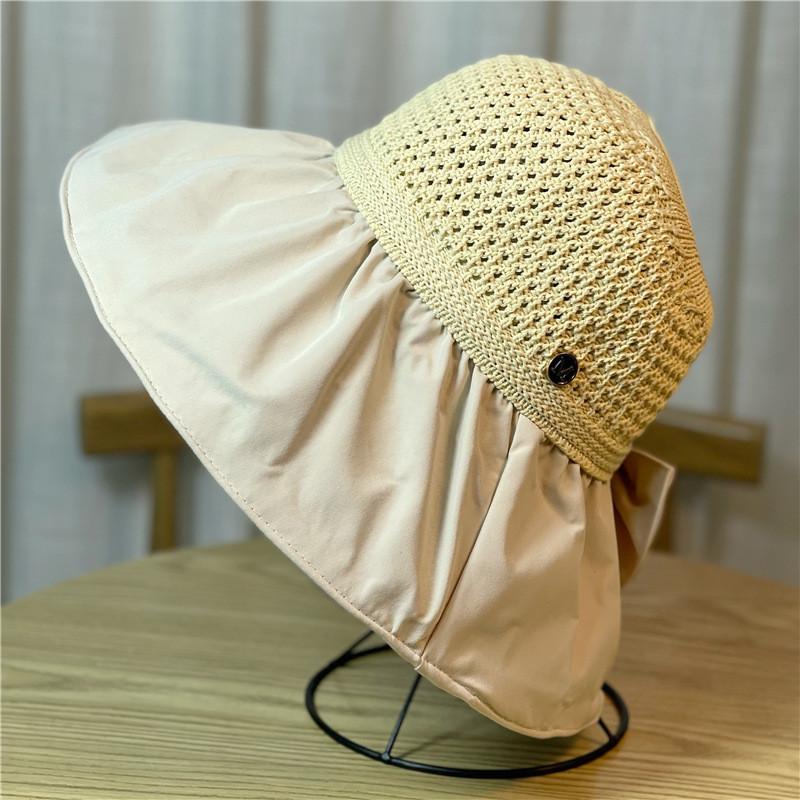 2022 Summer Wide Brim Sun Hat Women's Breathable Fishing Hat Adjustable Ponytail Sun Hat