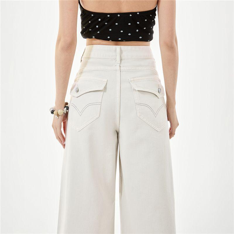 Spring Summer Pure Cotton Breathable Drape Relaxed Wide Leg Casual Denim Pants For Women Casual Pants Oversize Denim Trousers