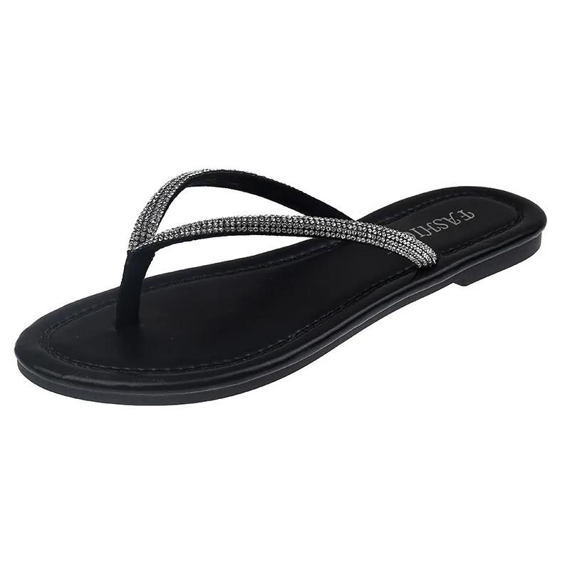 Fashion Rhinestone Slippers Women New Summer Shoes Women Fashion Bling Flip Flops Soft Comfort Flat with Slippers Gold Beach Sandals