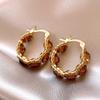 Coffee Crystal Circle Ear Buckle Feminine Temperament Light Luxury Earrings High-end Earrings Women