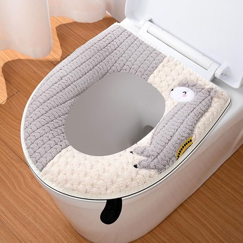 

Bathroom Soft Toilet Seat Cover Pad,Washable, Reusable, Soft, Skin Friendly, Warm and Comfortable Universal Toilet Seat Cushion (Grey+Green)