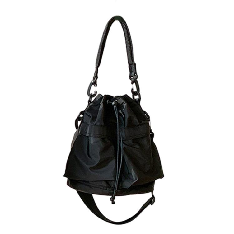 Женская сумка-ведро на плечо Легкая плиссированная сумка через плечо на шнурке чёрный