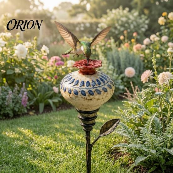 Floral Bird Nectar Feeder Hummingbird Garden Stake, Vintage Ceramic Feeder, Flower Feeding Port, Outdoor for Backyard Lawn Deck Decor Colorful Shaped