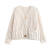 24 Womens Fall Winter Street Fashion Crewneck Knit Cardigan Short Sweater With Metal Buttons