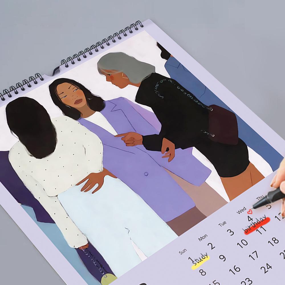 1 buc Calendar de perete 2026, Seria Fată Florală Desenată Manual, 12 Designuri Frumoase, Cadou Perfect pentru Ziua de Naștere, Crăciun, Anul Nou