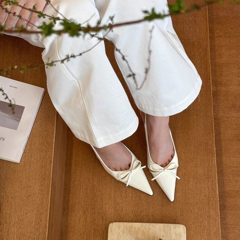 Temperament versatile pointed head bag head single shoes women's fashion thin heel bow new Chinese high heels women's 2025 autumn new