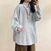 Women's Pleated Single Breasted Shirt Turndown Collar Striped Solid Color Ladies Long Sleeved Shirts Spring Casual Trendy Famale Top