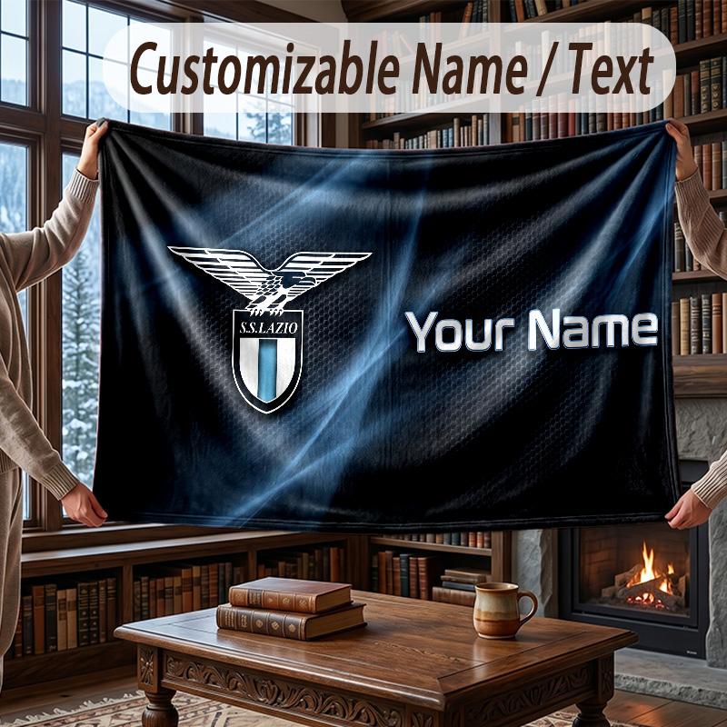 Custom Name Flannel Throw Blanket Lazio FC Pattern Warm Home Decoration