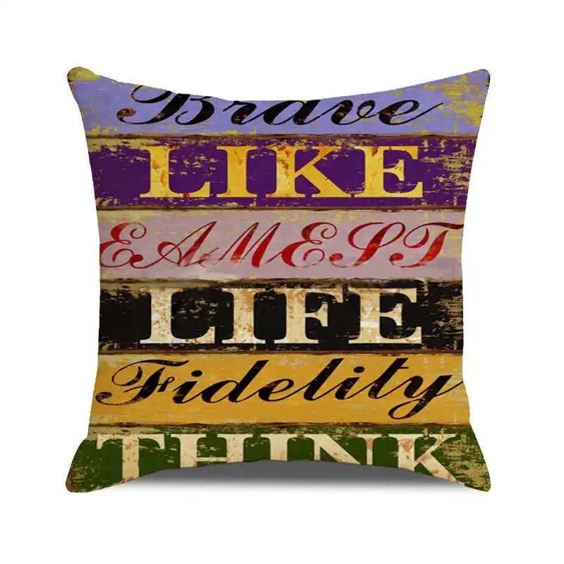 Home Chair Seat Furniture Pillow Cover Retro Industrial Style Cushion Wood Grain Letter Decor Pillowcase