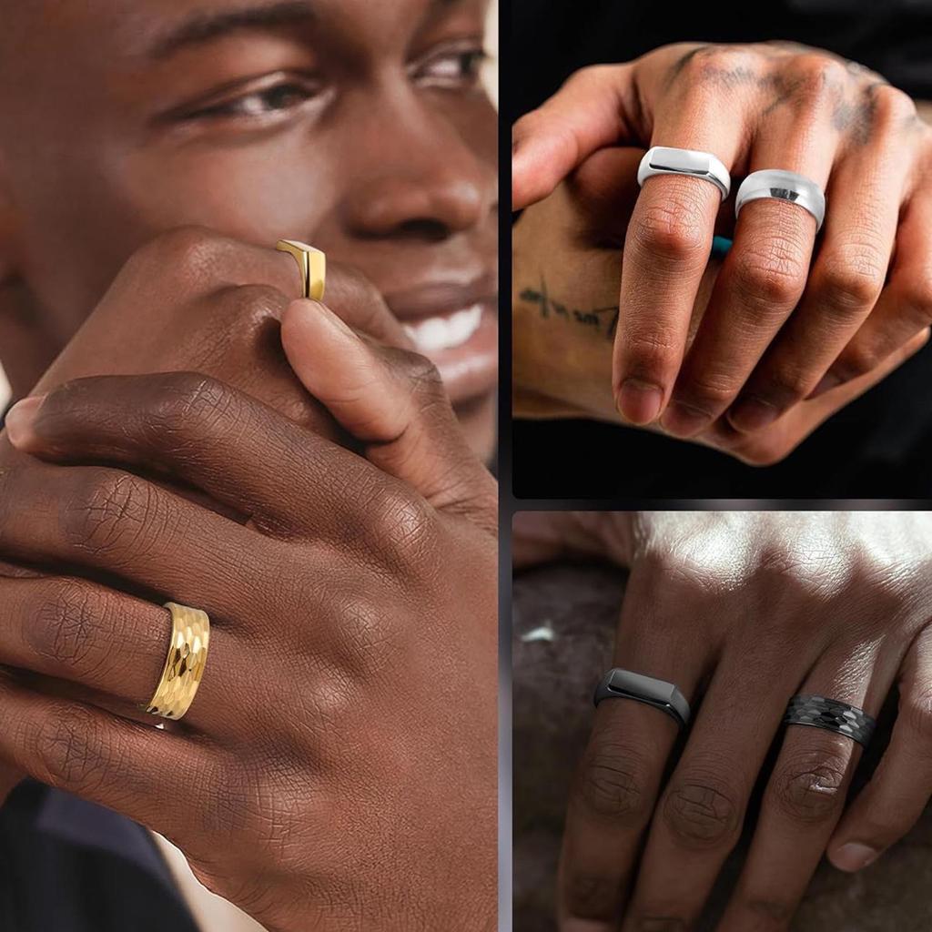 Cross-border Hot Sale Square Hammered Texture Ring Set: Simple Daily Commute & Outdoor Sports Finger Rings