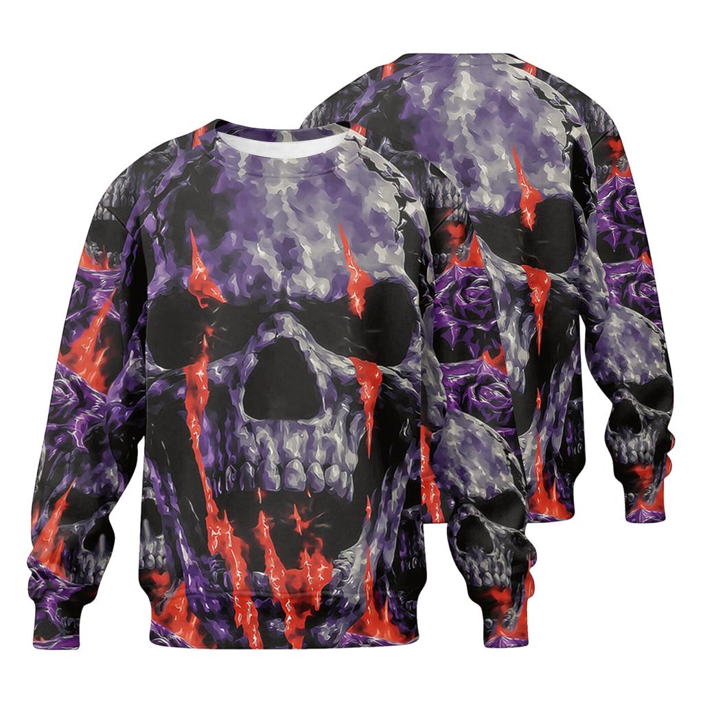 Men's Casual Long Sleeve Sweatshirt Loose Fit Round Neck Halloween Print Pullover