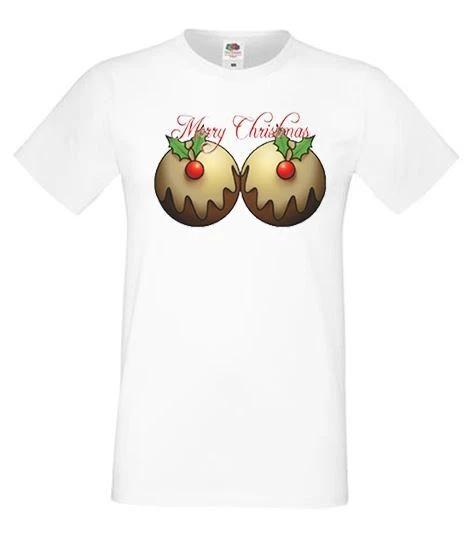 

Adults Christmas Pudding Boobs Funny Festive Xmas Unisex White 100% Cotton T-shirt Mens Tees Top 3XL