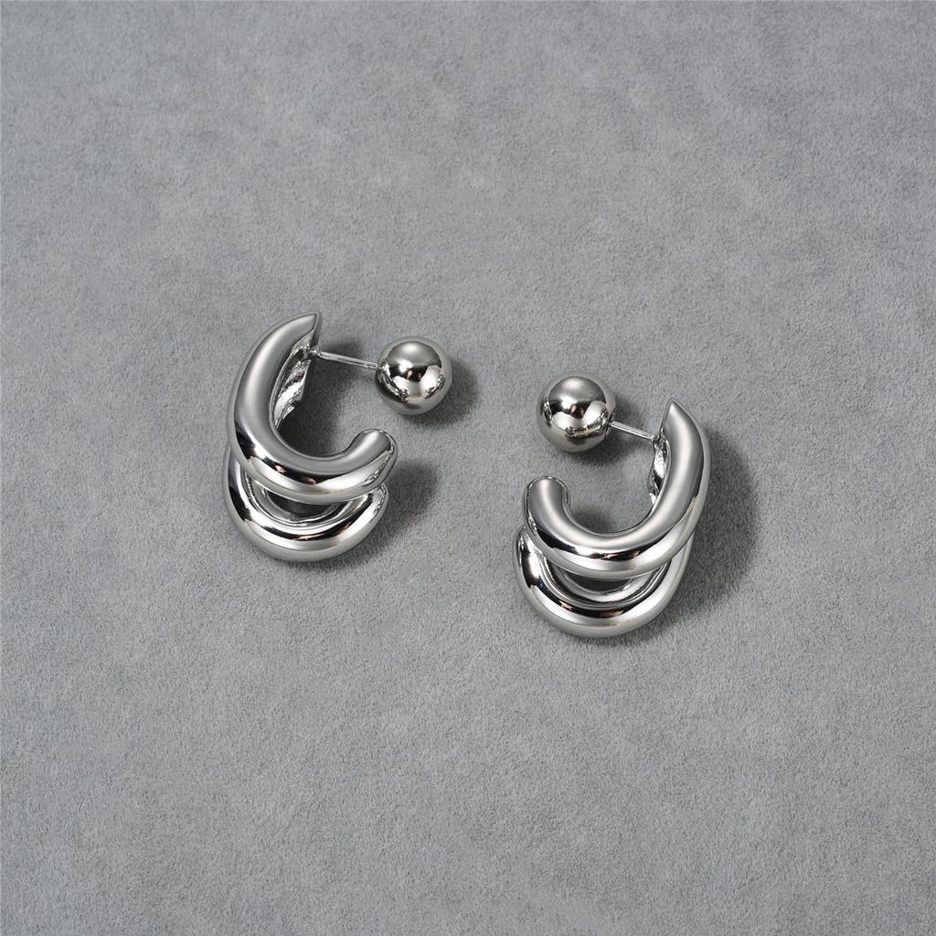 High-End Metal Glossy Double-Layer Thick C-Shaped Earrings, Stud Earrings For Women'S Unique Personality And Versatile Earrings