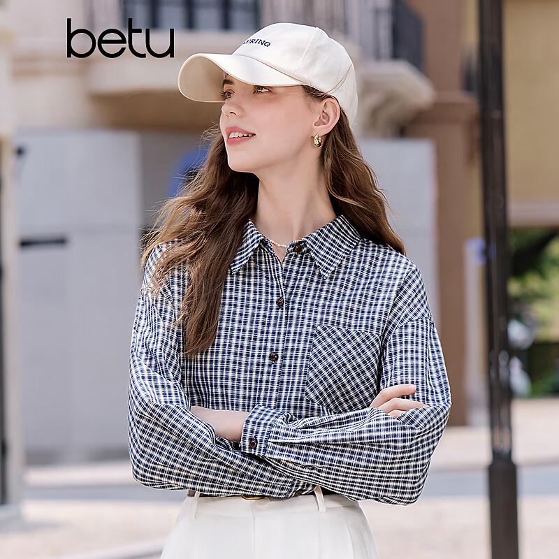 Betu Women's Vintage Plaid Long Sleeve Shirt