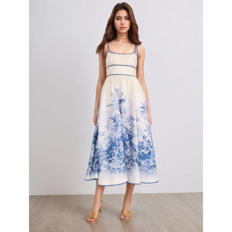 

Женское летнее и осеннее позиционирующее платье с принтом без рукавов и бретелькой через шею XL белый