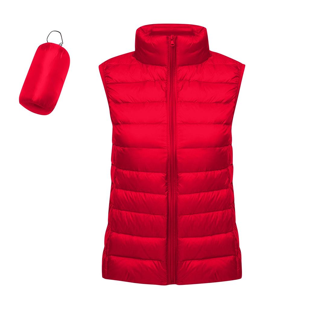 Women's Lightweight Down Jacket, Solid Color, Stand Up Collar, Down Vest With Pockets