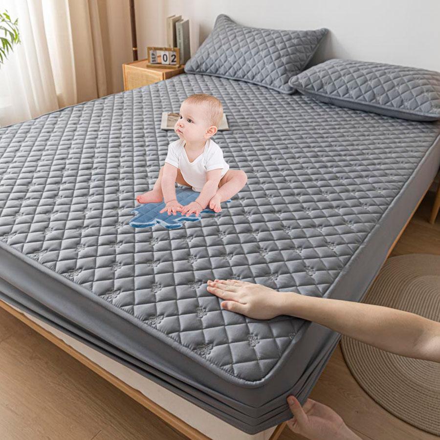 3D Thickened 100% Waterproof Mattress Cover, Bed Sheet Mattress Protector, Soft And Breathable Bed Sheet, Pillowcase Gray/White