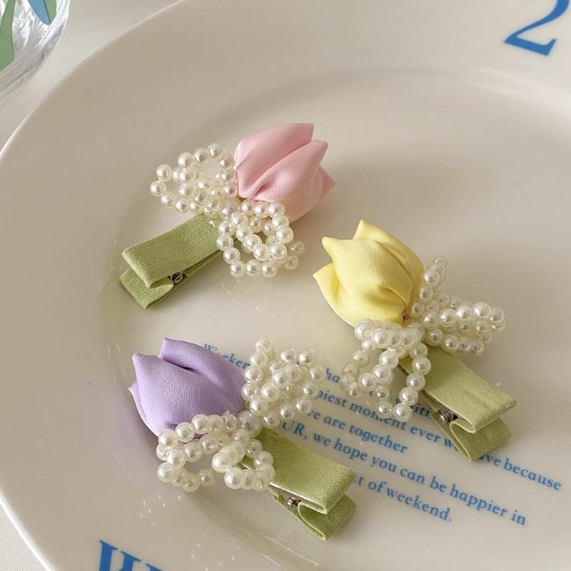Gentle Diary~ Tulip Pearl Hairpin Fairy Mori Fairy Beauty Premium Sense Niche Bangs Side Headdress Hairpin