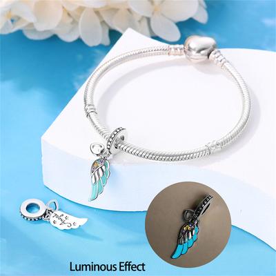 Charm Genuine Copper Luminous Feather Zircon Pendants Bead Fits Bracelets DoItYourself Beautiful Gifts Women Delicate Jewellery