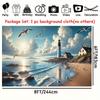 2D Coastal Seaside Backdrop, Lighthouse & Seagull Background for Summer Party Decor
