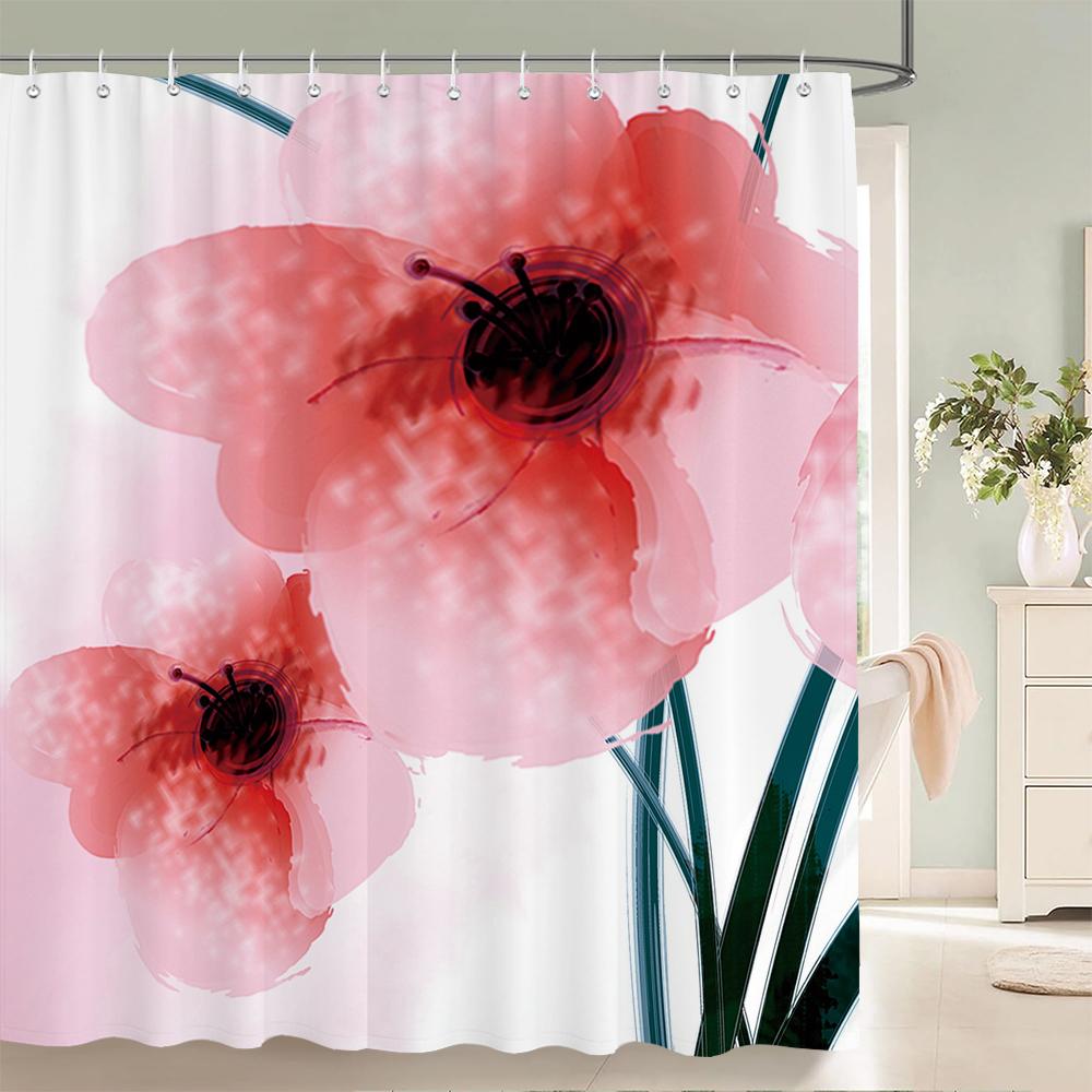 Colorful Tulip Pattern Bath Curtain Waterproof Fabric Shower Curtains Flowers Bathtub Screen With Hooks for Bathroom Home Decor